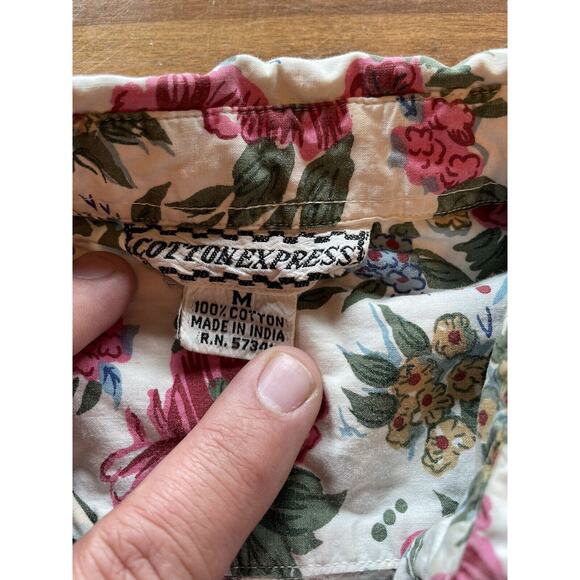 Cotton Express Button Up Shirt Women's Medium Floral AOP Padded Shoulders - Picture 4 of 6